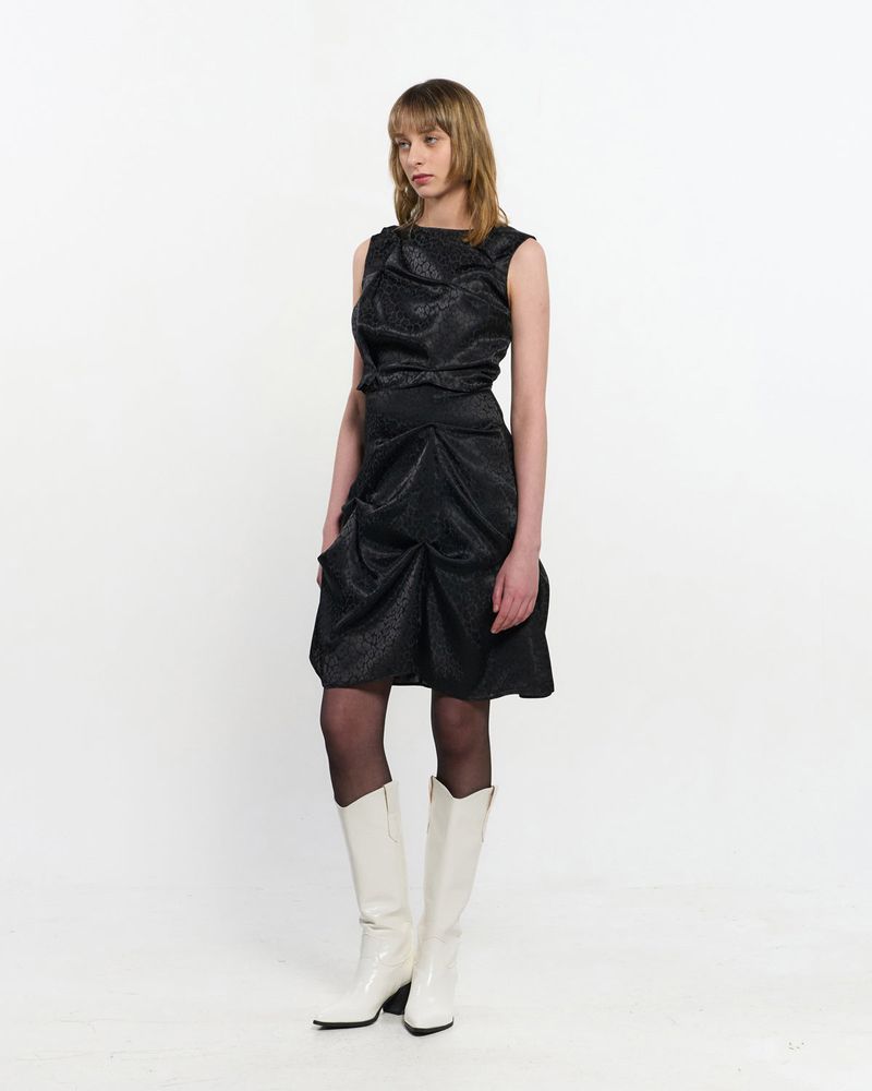 DOZI - Satin Leopard Dress _ BLACK