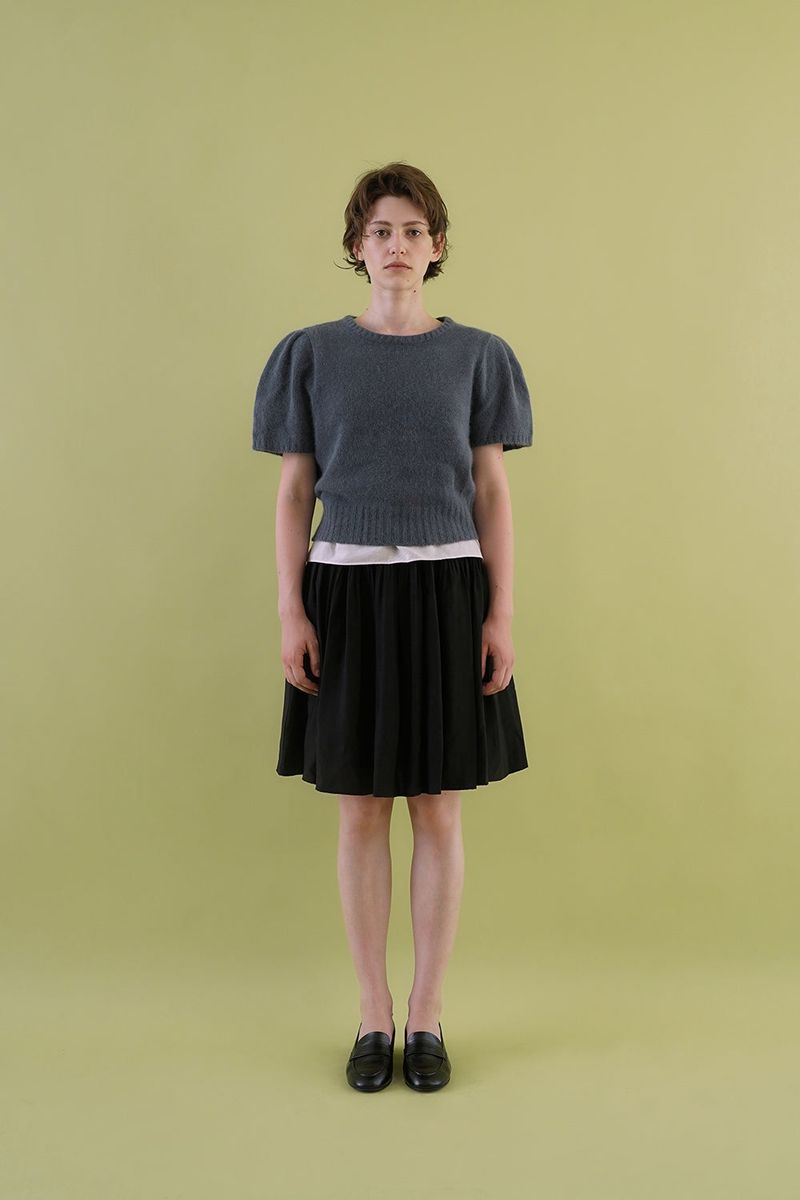 Puff raccoon half knit_dusty blue