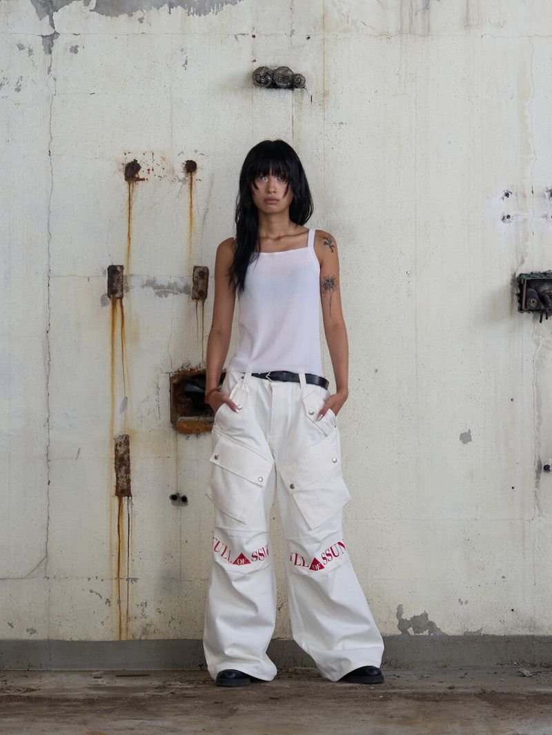 Ghost In The Shell Logo Denim Cargo Pants (White)