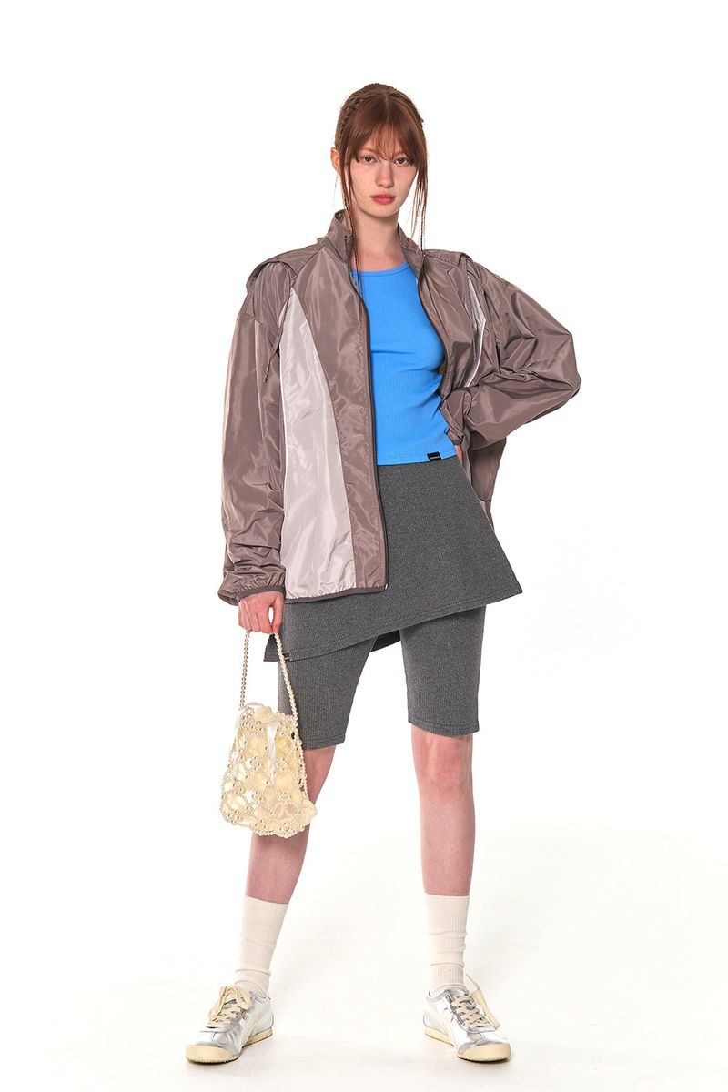 ZIZE PIPING WINDBREAKER  (BROWN)