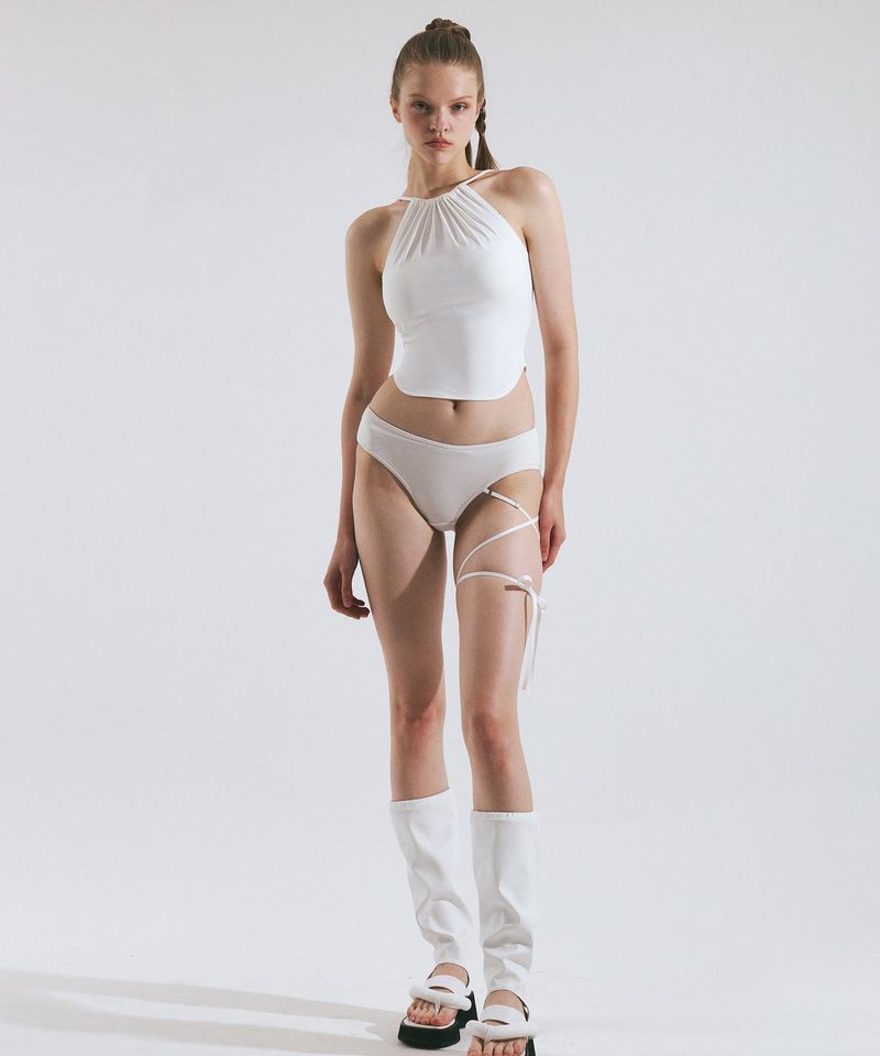 Shirring Halterneck Bikini Bra (White)