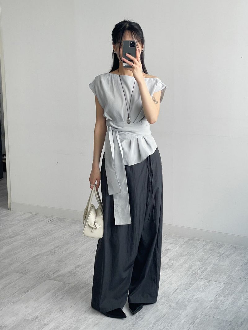 Unbalance Nylon Strap Wide Pants