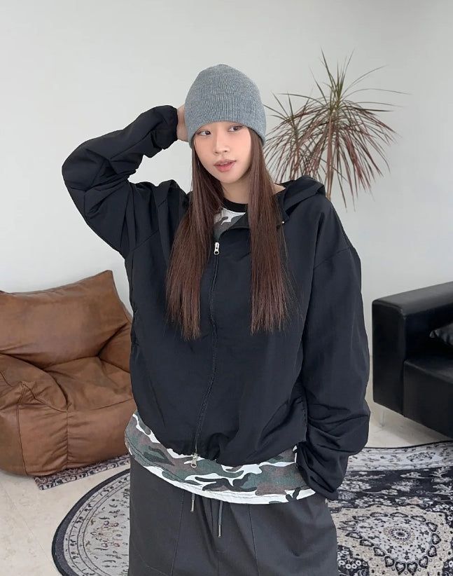 Rippen diagonal zipper windbreaker