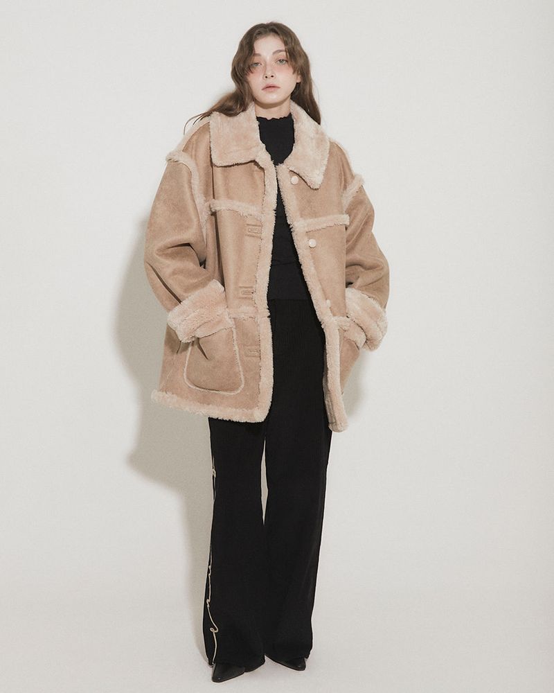 REVERSIBLE FAUX SUEDE SHEARLING COAT