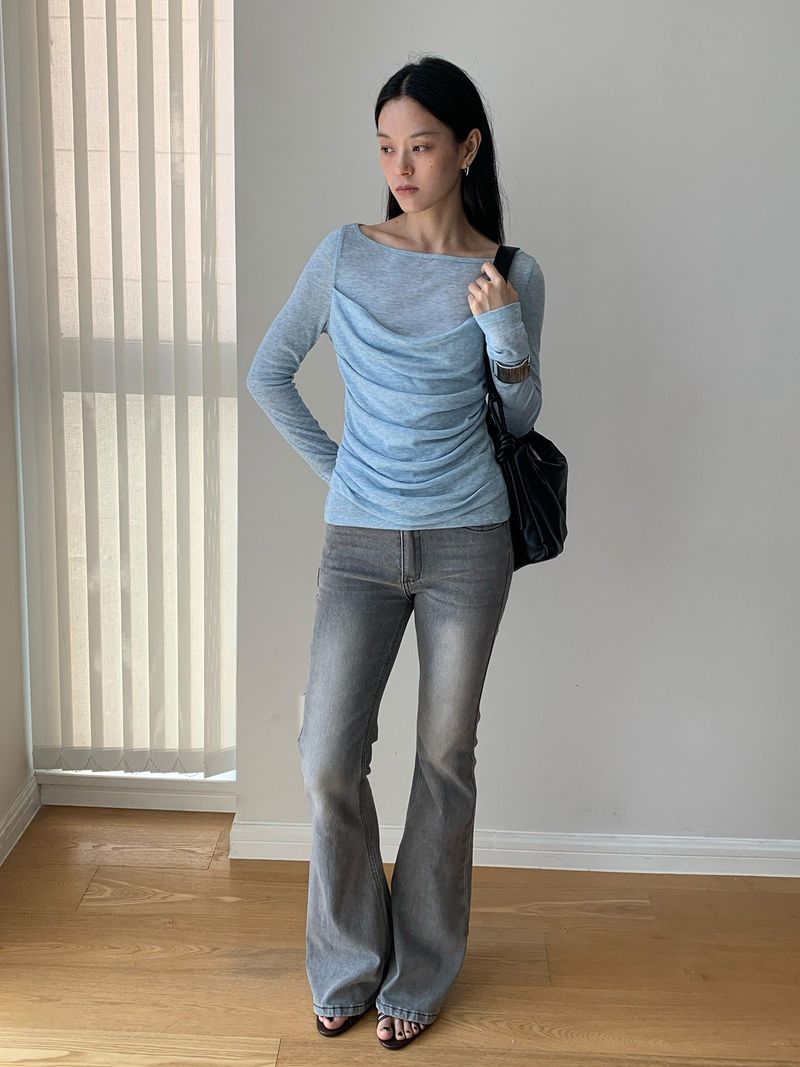 Melbourne shirred layered long-sleeve tee