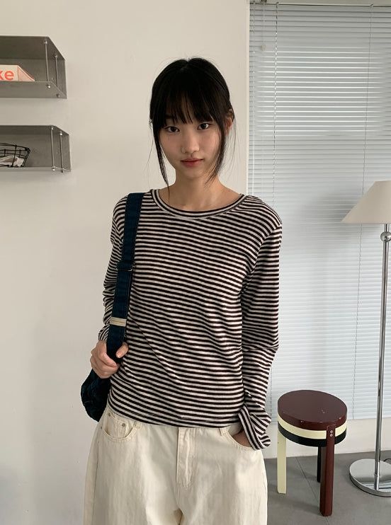 キンバーボーダーラウンド長袖Tシャツ