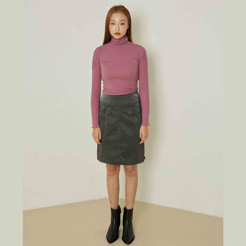 Ebony shirring turtleneck top (pink)