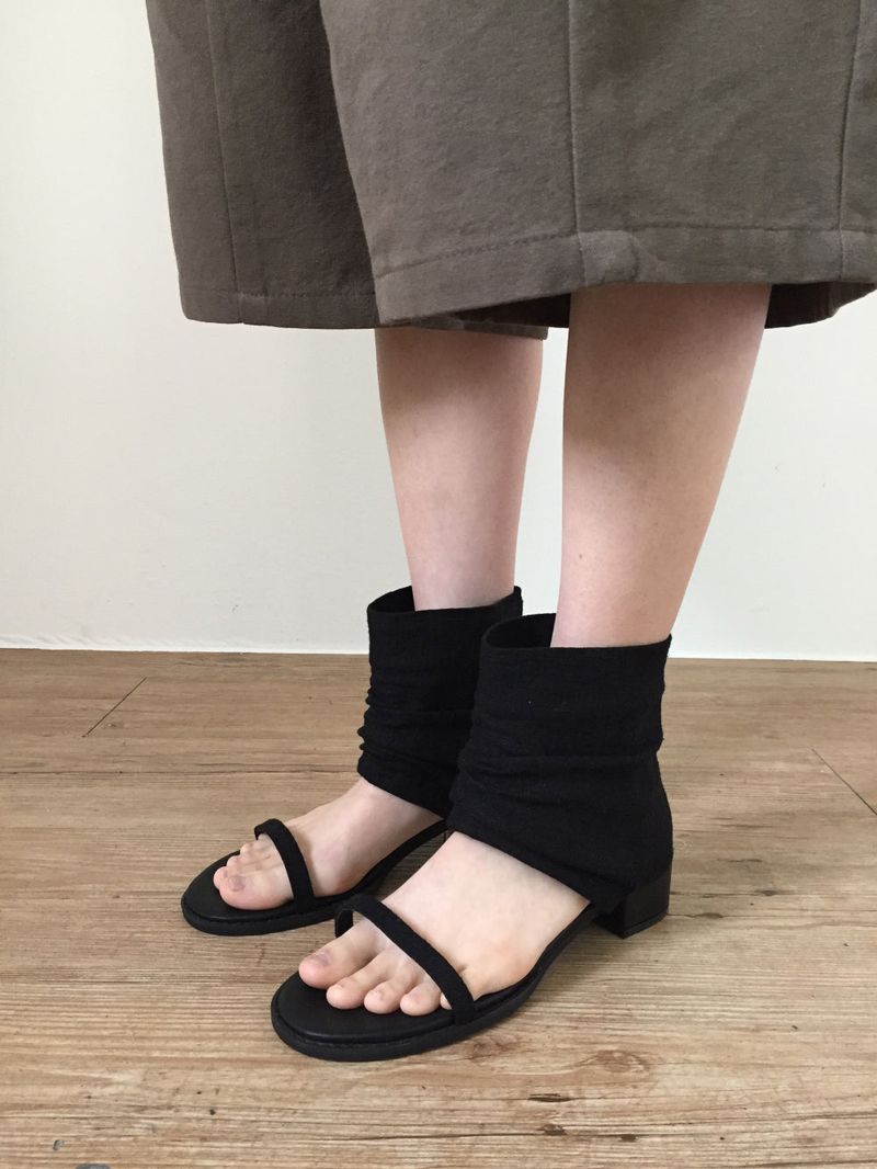 Linen ankle open sandals