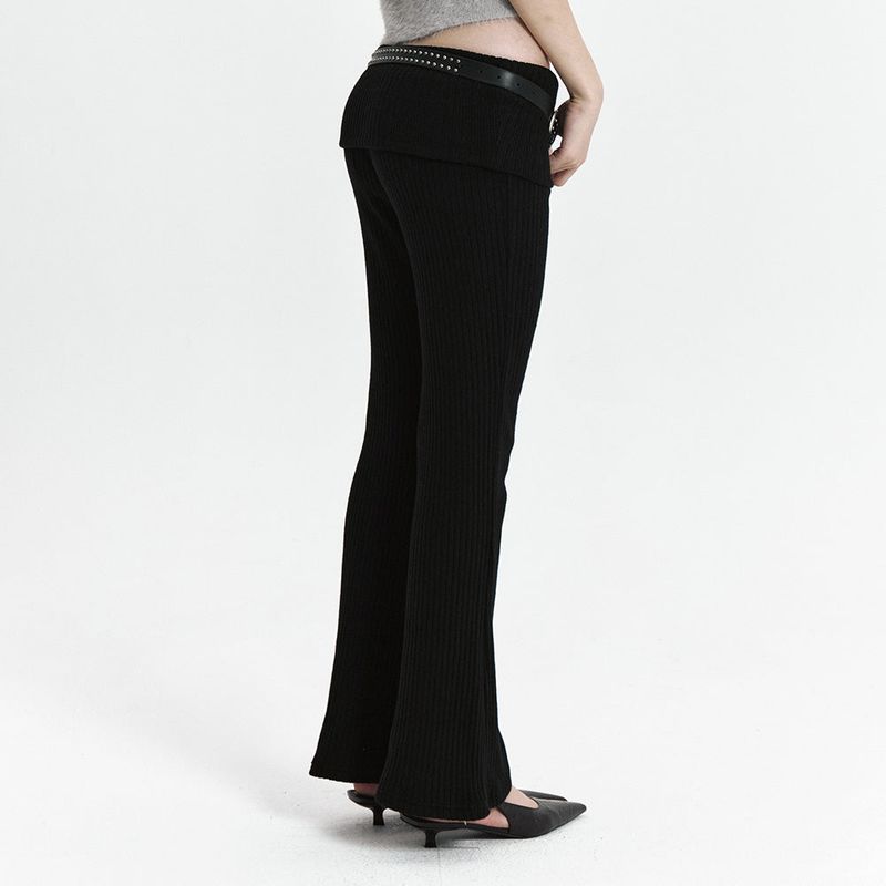 C FOLD BANDING RIBBED FLARE PANTS_BLACK