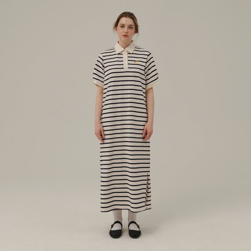 STRIPE COLLAR MAXI DRESS_IVORY