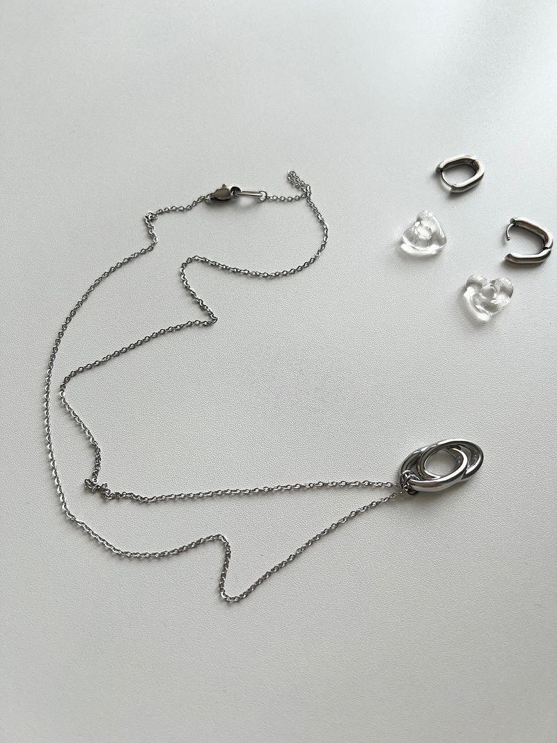 vbb vertical steel long double twin ring layered ball long necklace stainless steel