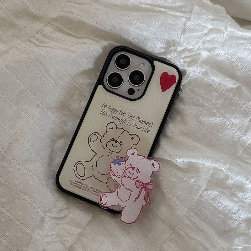 [Mademoment] fluffy strawberry bear design iphone epoxy case