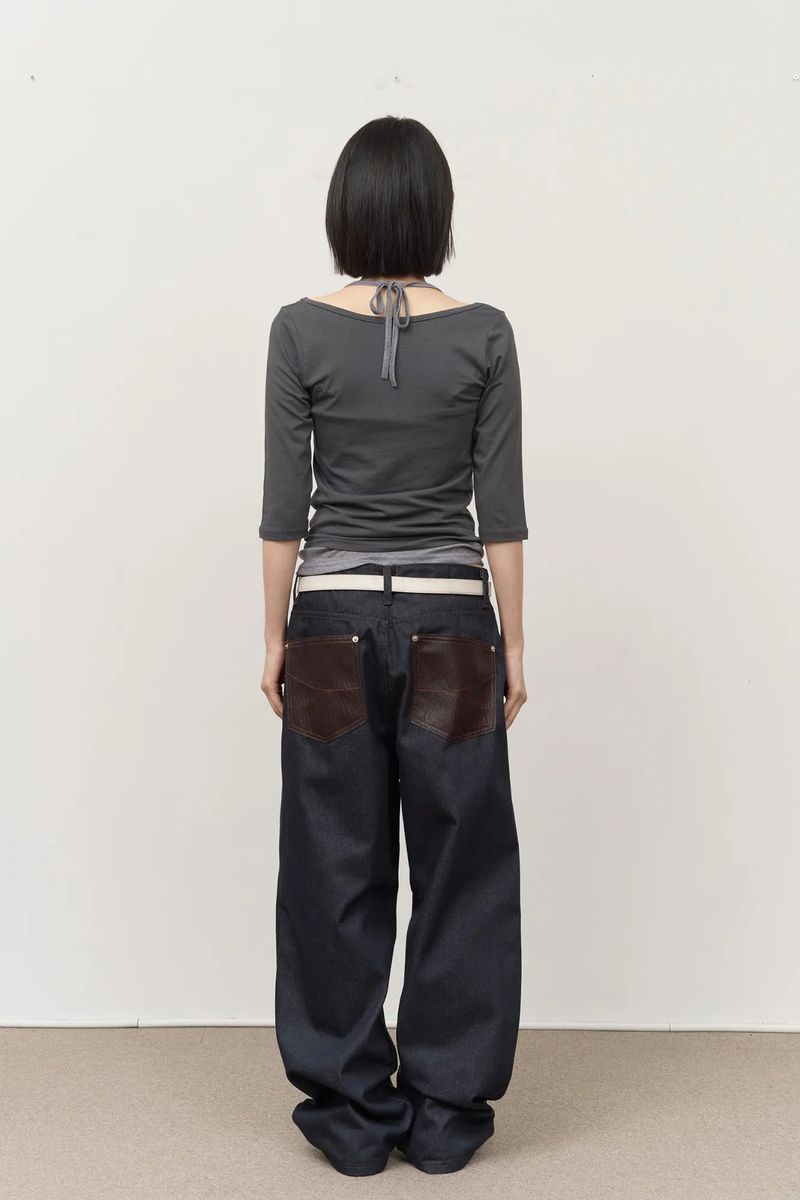 Peo Back Leather Denim