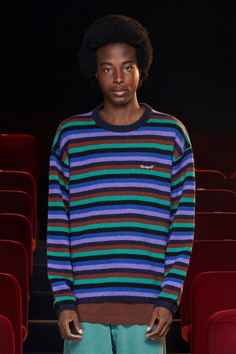 UNALLOYED(アナロイド)の「STRIPE MOHAIR KNIT / NAVY(Tops)」