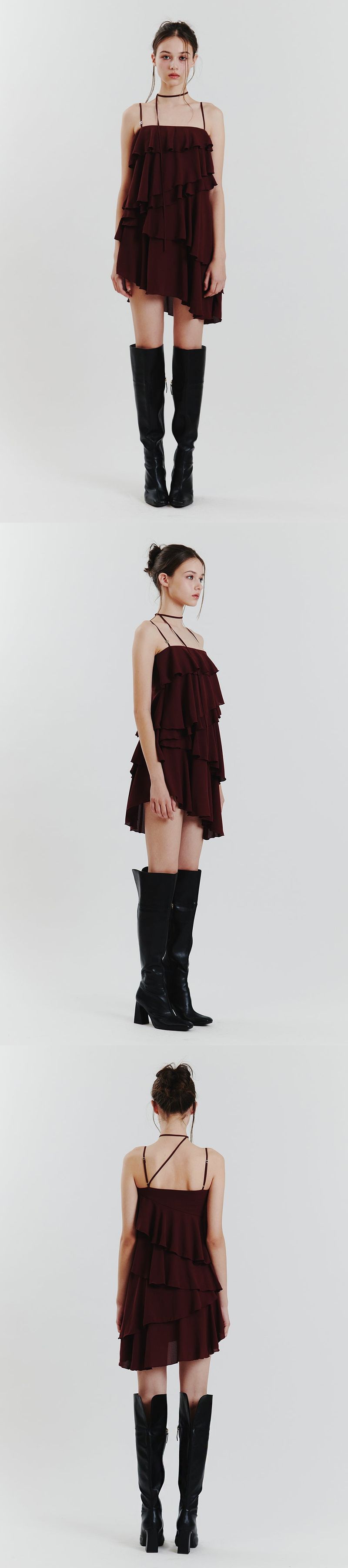 ELLA FRILL DRESS wine