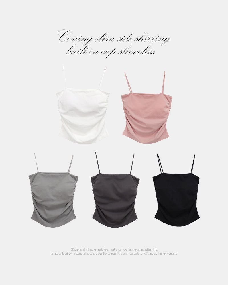 WONDER WONDER(ワンダーワンダー)の「Coning Slim Side Shirring Built-in Cap Sleeveless Top(Tops)」