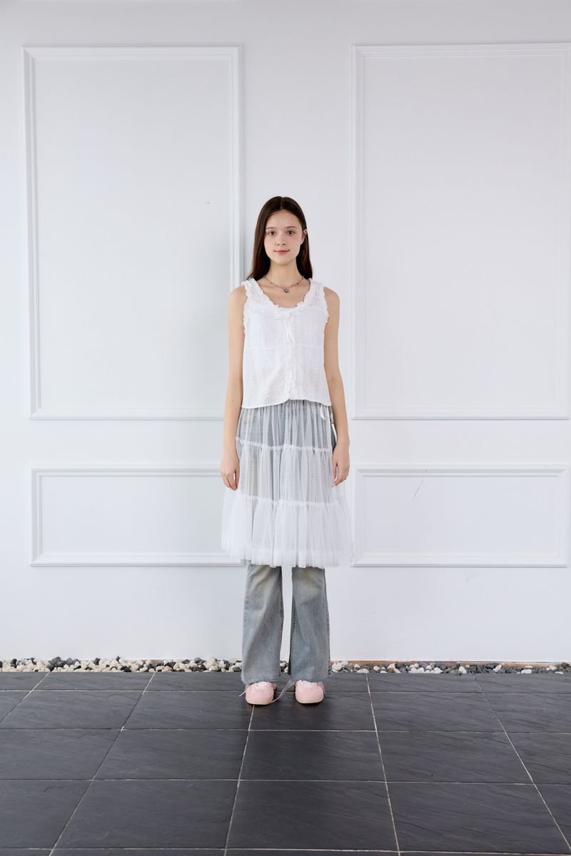 MIST MESH SHIRRING SKIRT