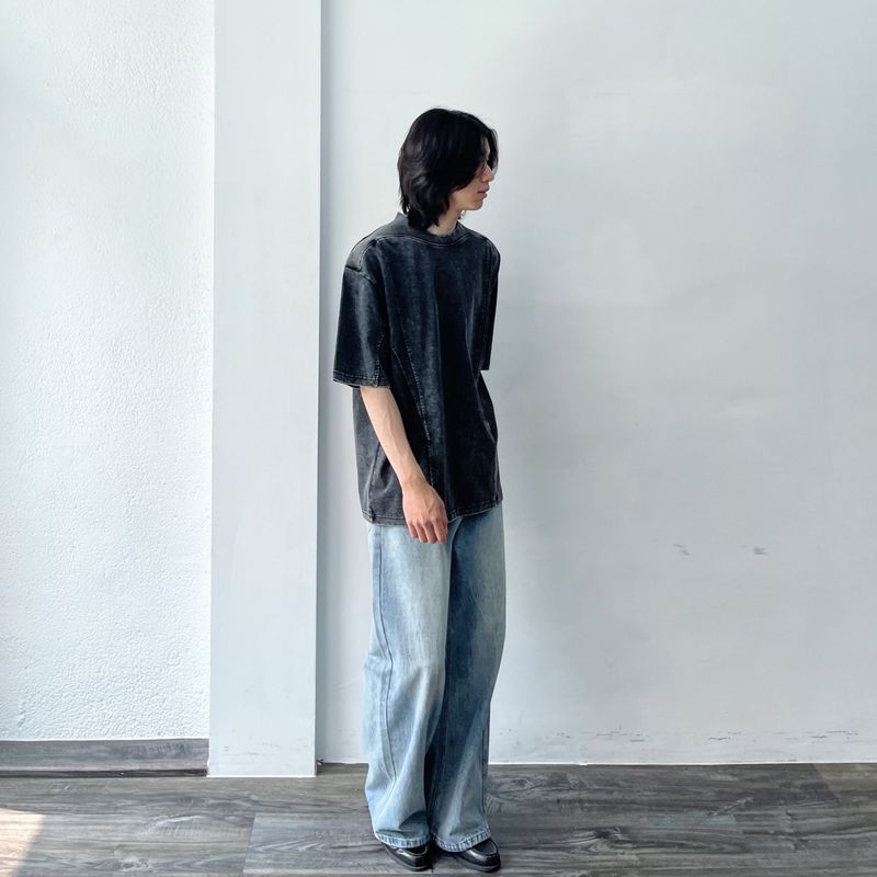 Retro Charcoal Paneled Wide Tee