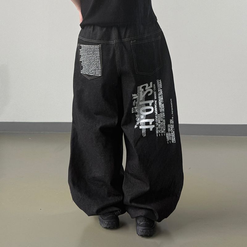 Bin Lettering Raw Wide Denim
