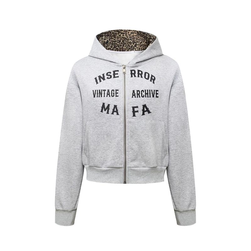 Lettering Leopard Hoodie Zip-up 233133358