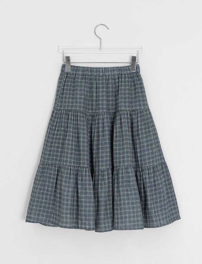 Zikan Check Shirring Midi Skirt