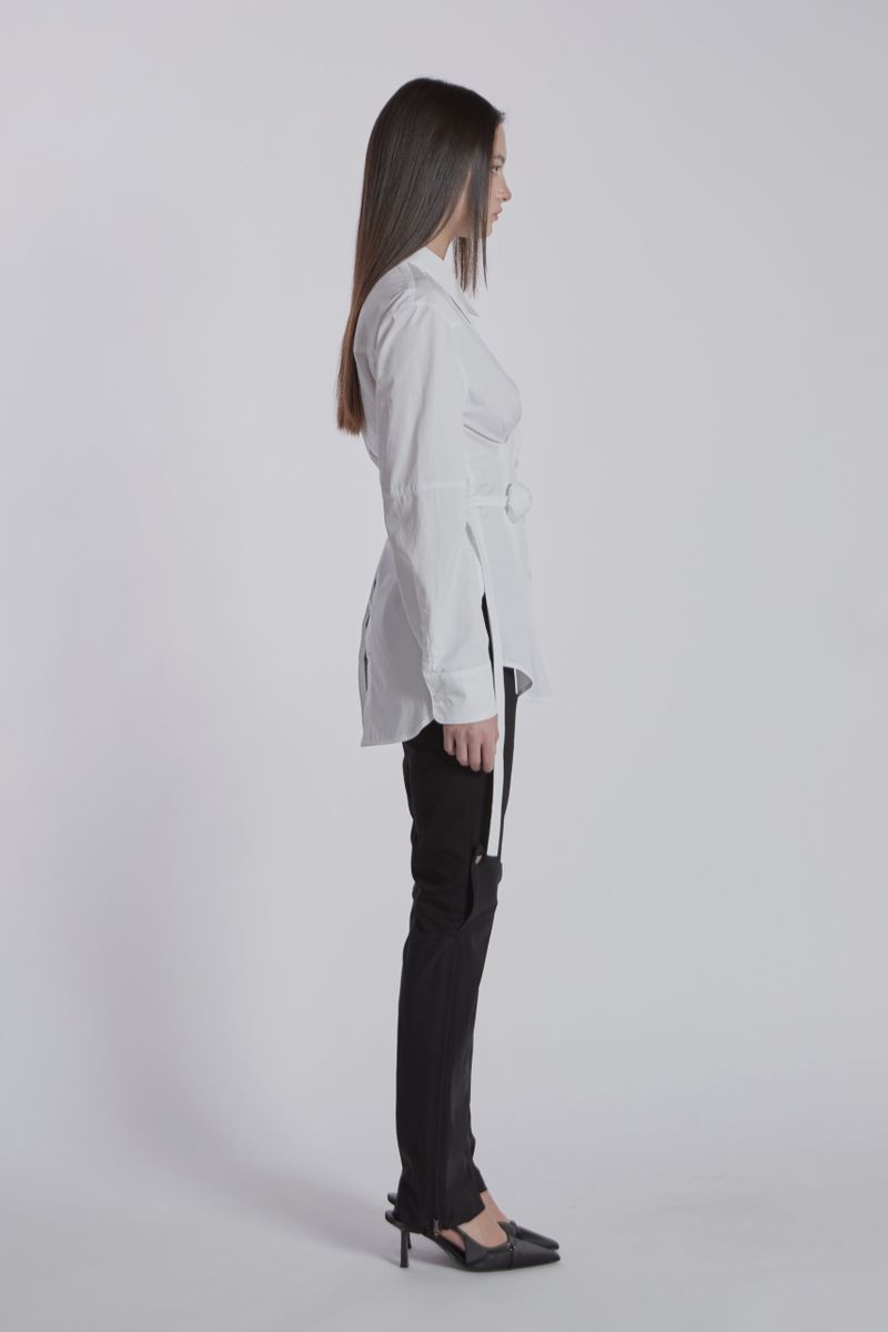 PINTUCK ROSE BELT SHIRT(WHITE)