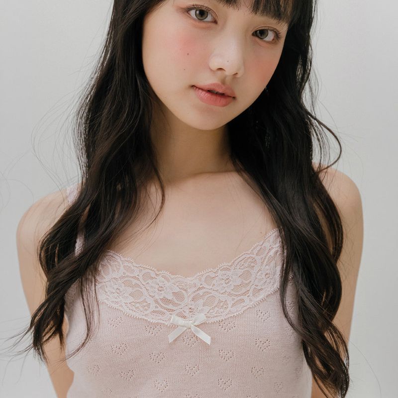 mellotory（メロートリー）の「HEART PUNCHING KNIT SLEEVELESS TOP (DEEP PINK)（Tops）」