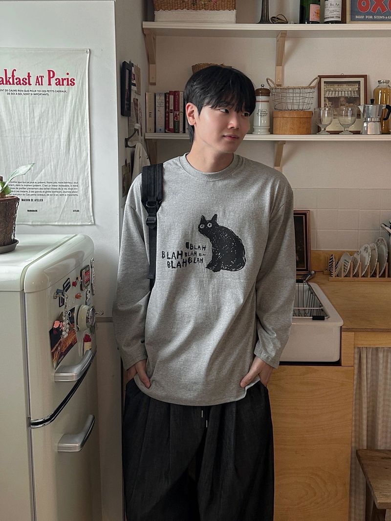쿠로 네코 긴팔 T