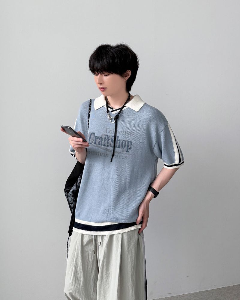 Blif Collar Half Sleeve Knit
