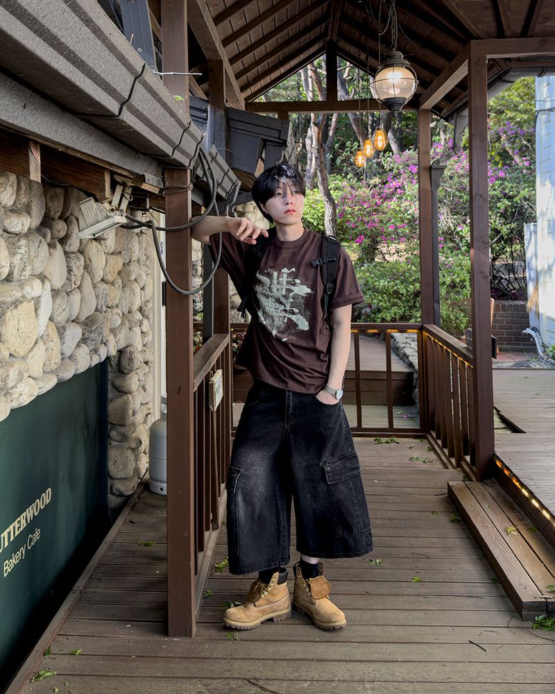Kazen Washed Cargo Bermuda Denim Pants