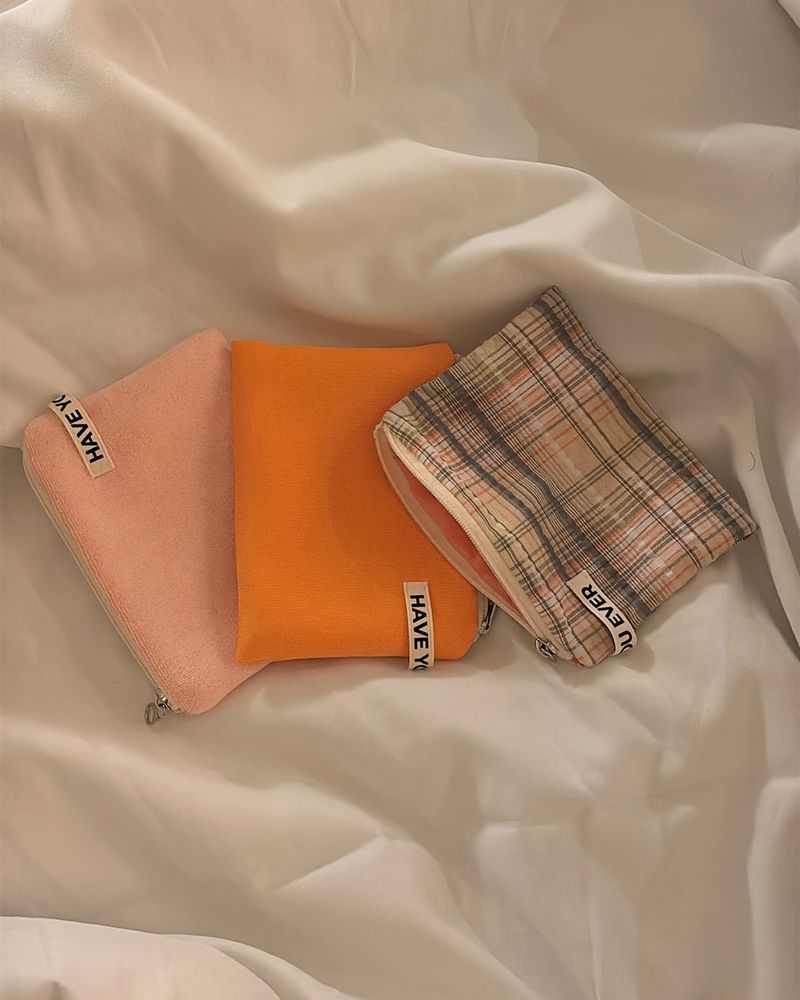 Vivid soft cotton flat pouch - orange , M size