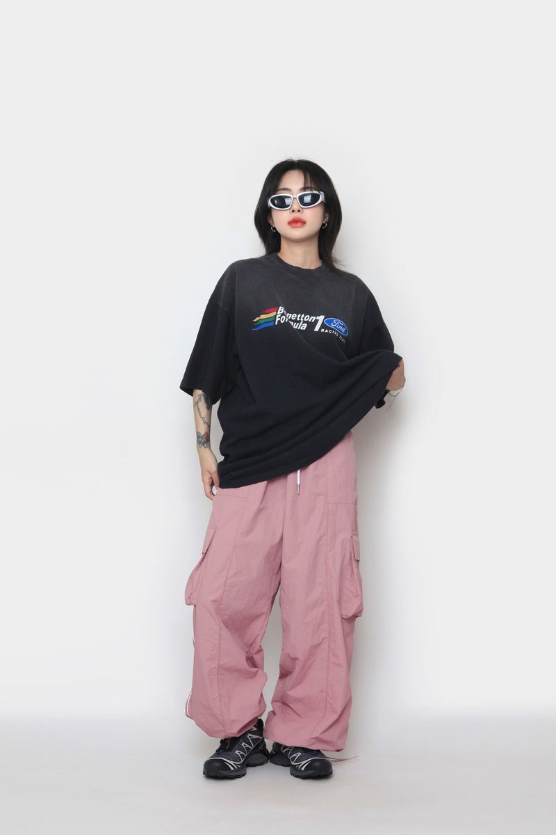 Piping nylon cargo pants