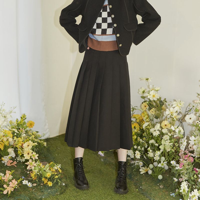 Long Black Pintuck Skirt