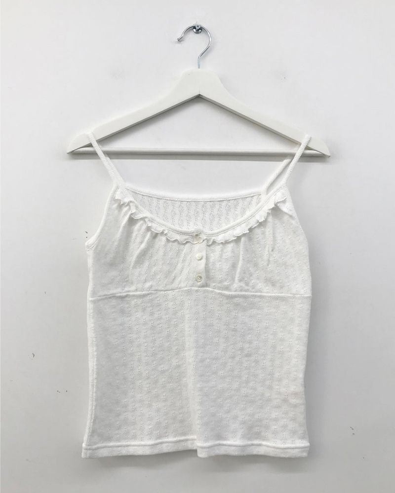 French punched button sleeveless top (4color)