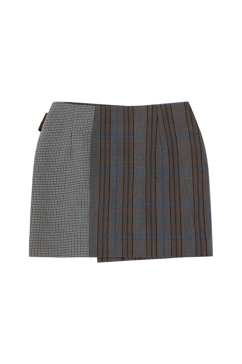Check Panelled Mini Wrap Skirt _ Brown