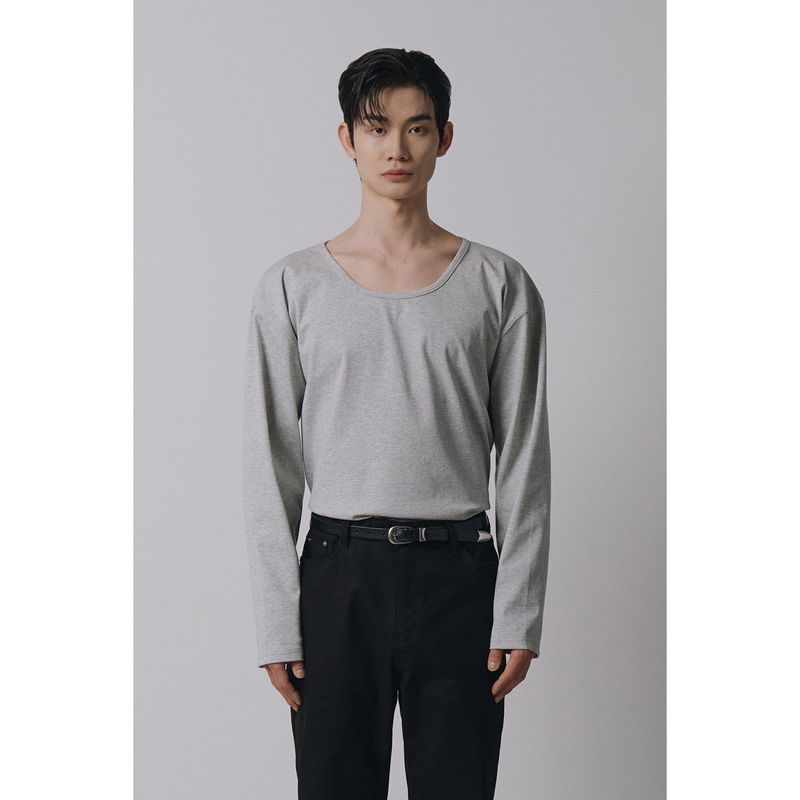 LAURANTSEOUL（ローラントソウル）の「Brushed crop u neck long sleeves(Gray)（Tops）」