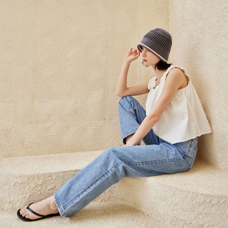 VA Top Button Knit Crochet Bucket Hat / Gray