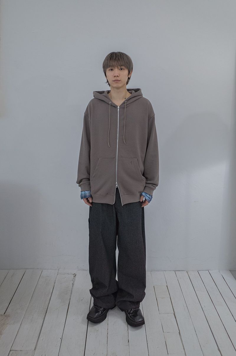Check Layered Symbol Logo Hoodie Zip-Up Brown