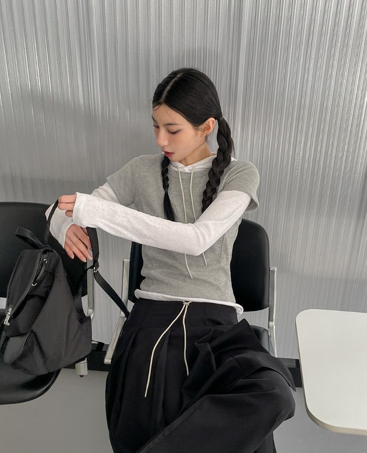 Mix Layered Waffle Hoodie Set