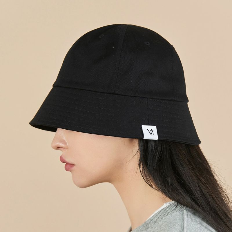 Monogram Label Round Bucket Hat Black