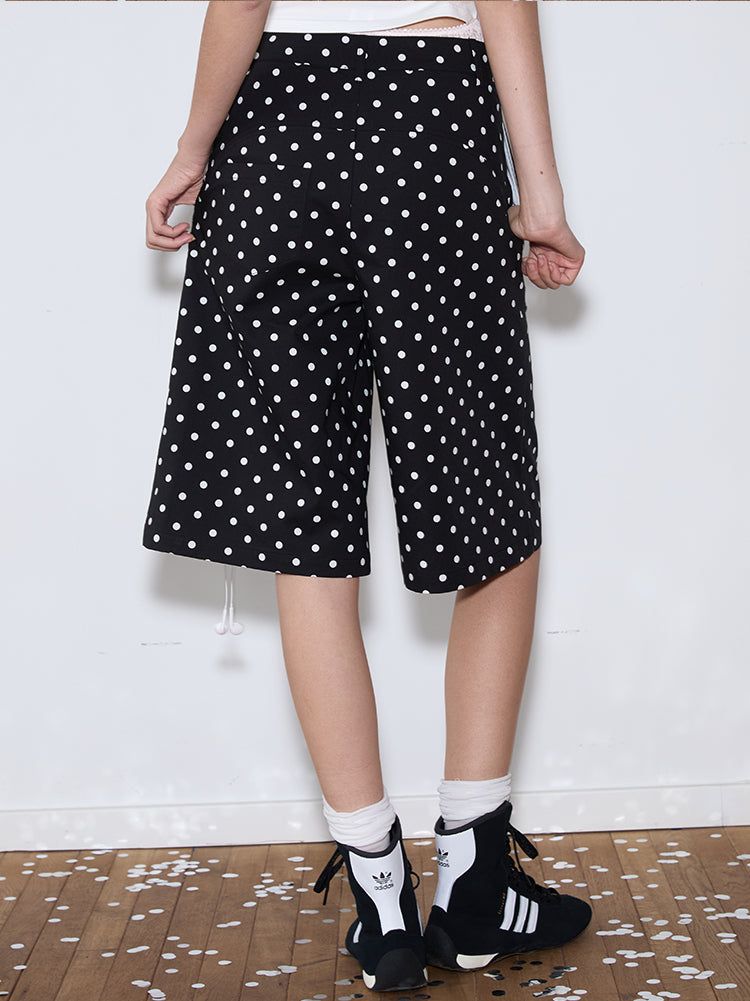 rirri 25 Spring/Summer Collection - カジュアルブラック&ホワイトポルカドットクロップドパンツ (高密度コットン100%)