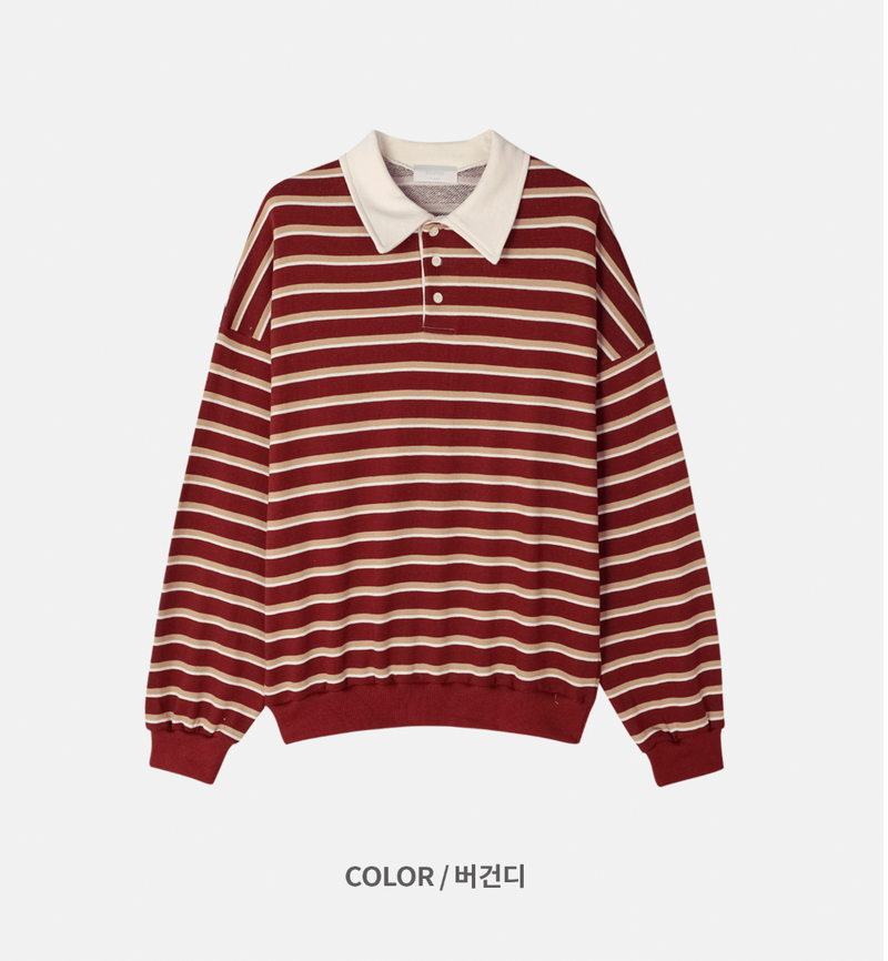 Sweat collar striped sweatshirt