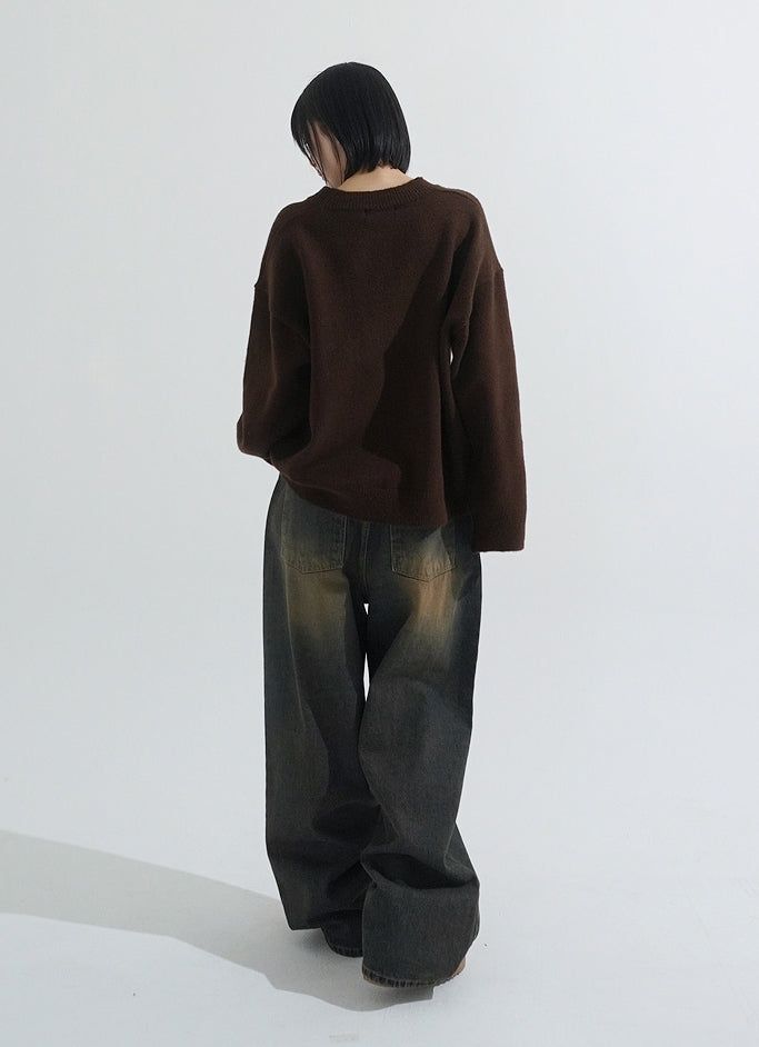 Maison washing wide denim pants