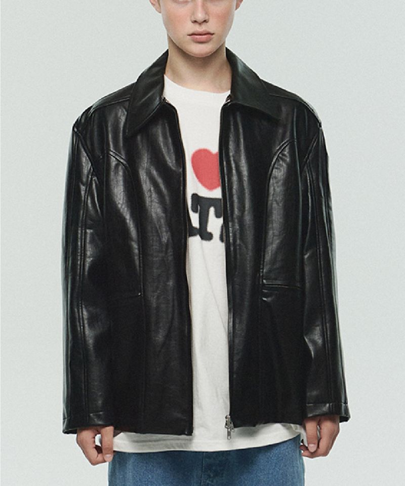 CAT LOGO VEGAN LEATHER JACKET
