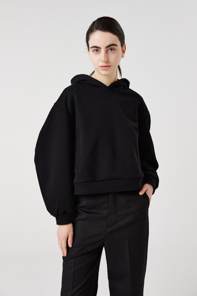 balloon crop hoodie_black