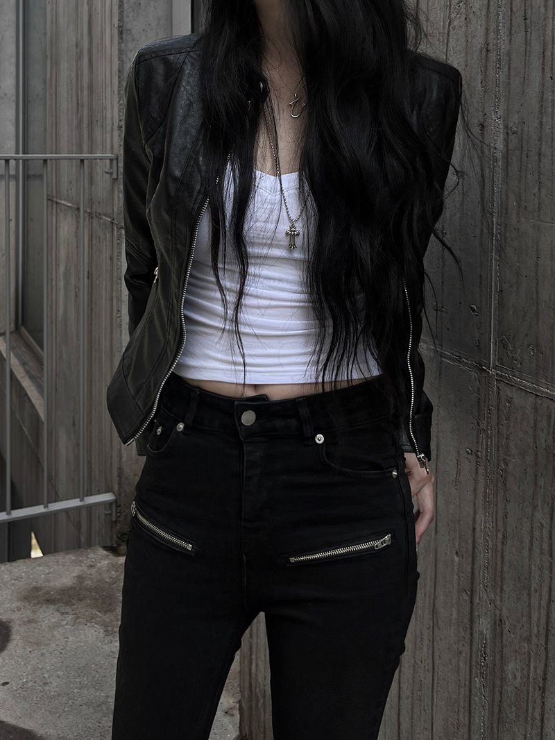 black zipper bootcut denim