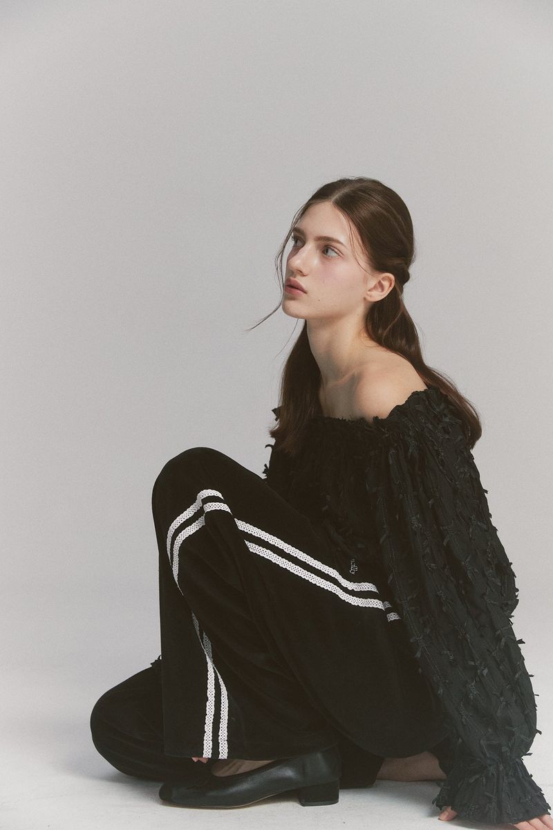 Feather Off Shoulder Blouse Black