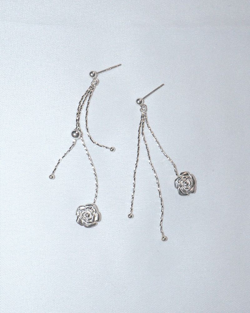 [MADE] lovely rose. rose drop chain earring (2pcs)