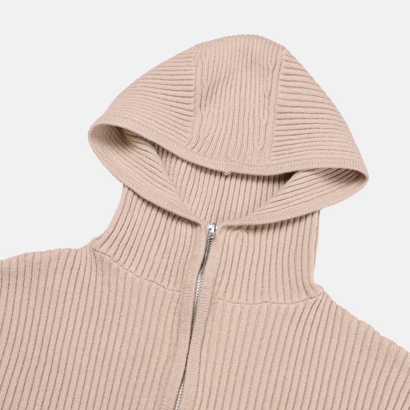 Rib Hood Half Zip-Up Knit