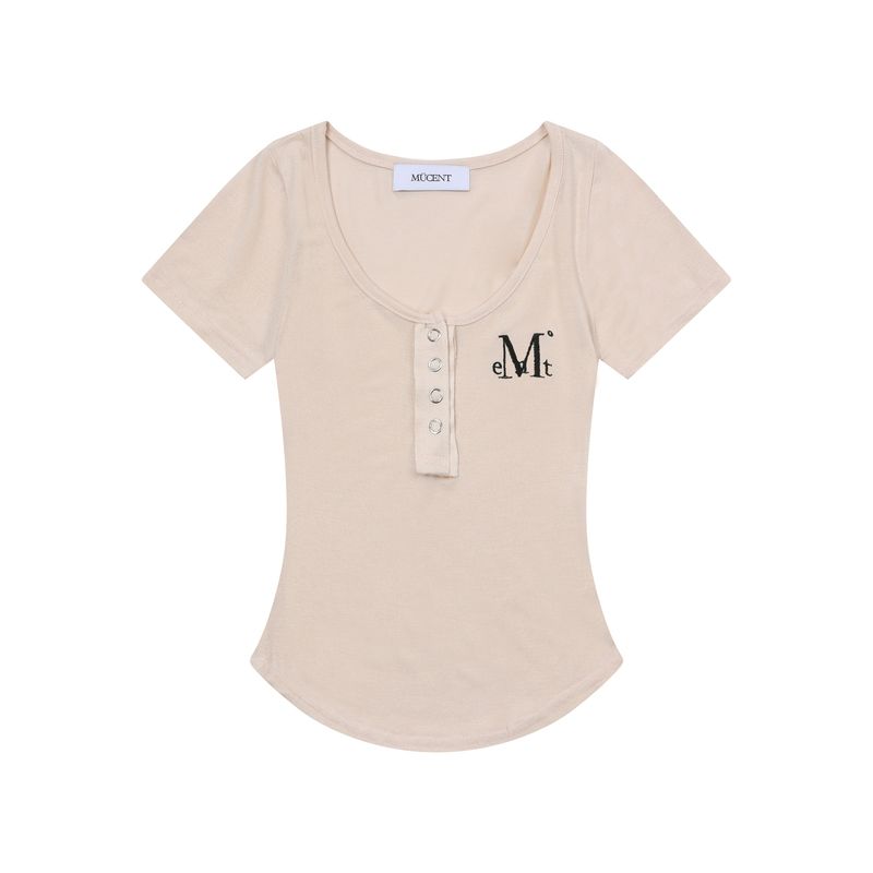 HARING SIGNATURE LOGO SNAP BUTTON U-NECK HALF T (3COLOR)